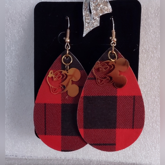 Mickey Goes Buffalo Check Plaid Earrings - Picture 7 of 11